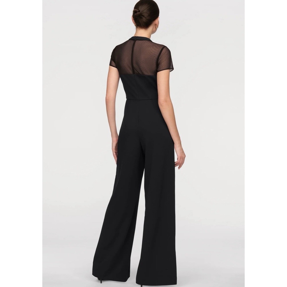 JS Collections Black Mesh Yoke Bow Detail Wide Leg Jumpsuit Womens 14 Formal - Picture 3 of 8